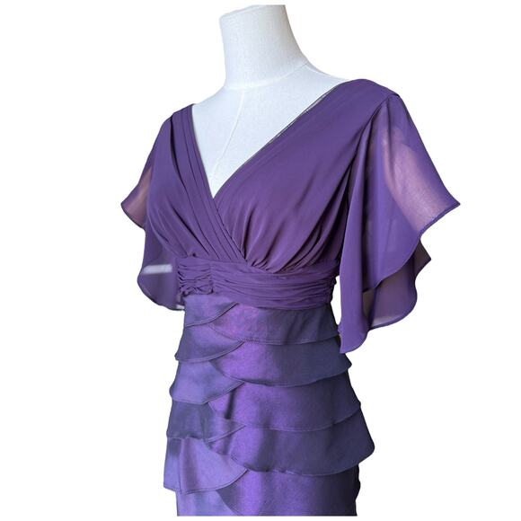 Adrianna Papell Silk Plum Flutter Sleeve Tired knee length Dress size 2 - Picture 4 of 16
